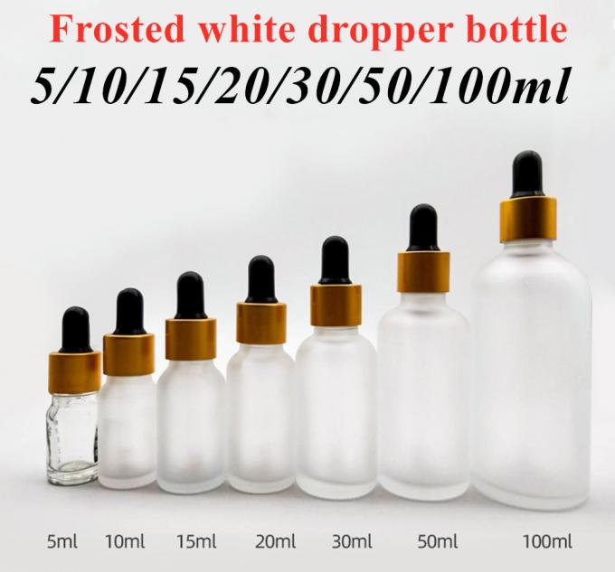 5ml 20ml 30ml 50ml White Frosted Glass Serum Hair Oil Bottle Gold Dropper Black Dropper Essential Oil Bottle