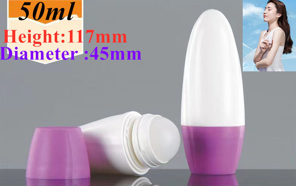 HDPE 30ml 50ml 60ml Plastik Roll on Cylindrical Round Roller Bottle Deodorant bottle Container dengan Plastic Roller Ball