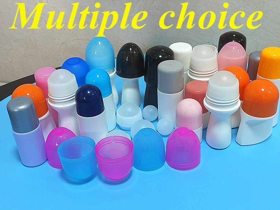 HDPE 30ml 50ml 60ml 100ml Plastik Roll pada Putih Silinder Bottle Roller Bulat Deodorant Container dengan roll pada bola