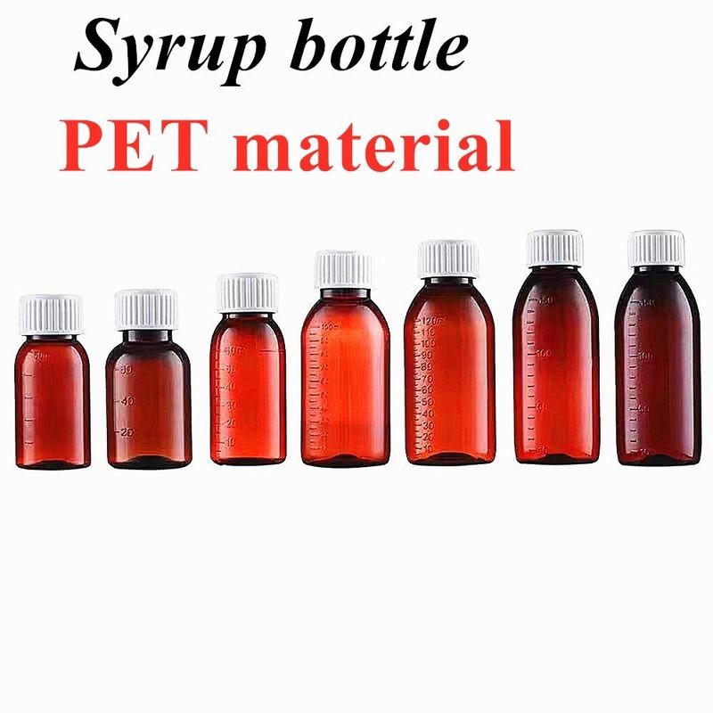 3oz 4oz 5oz Pet farmasi Pet Amber Plastik wadah Sirup Batuk Botol Obat Botol Cairan Oral