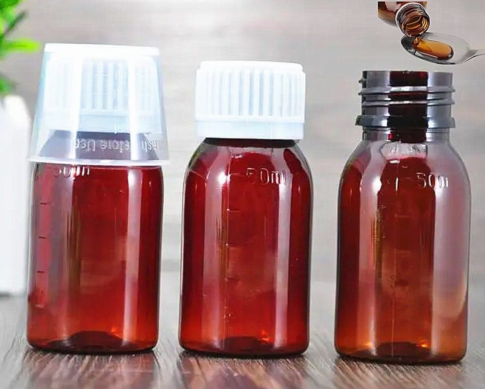 3oz 4oz Amber Sirup Botol Kaca dengan 28mm leher Plastik Sirup Batuk Farmasi Botol untuk Cairan Oral
