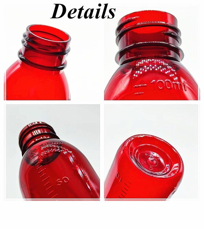100ml 120ml 150ml Ample Pet Red Container Cough Syrup Botol Obat oral cair cokelat Botol Plastik