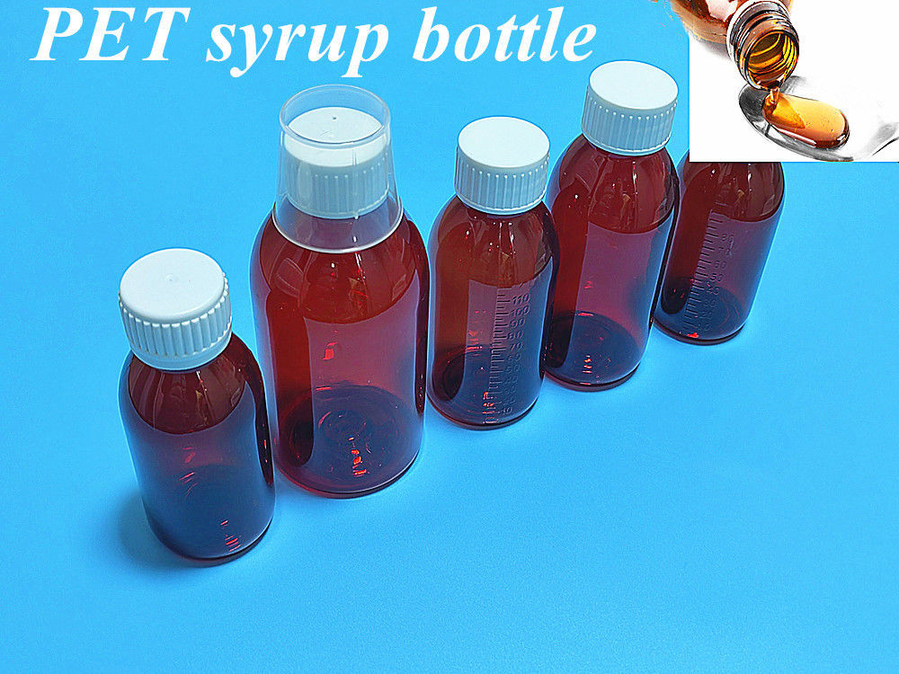 100ml 120ml Botol Sirup Plastik Amber Cairan dengan tutup sekrup Botol Plastik Sirup Amber PET Bulat Kosong