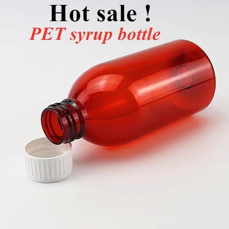 100ml 120ml Botol Sirup Plastik Amber Cairan dengan tutup sekrup Botol Plastik Sirup Amber PET Bulat Kosong