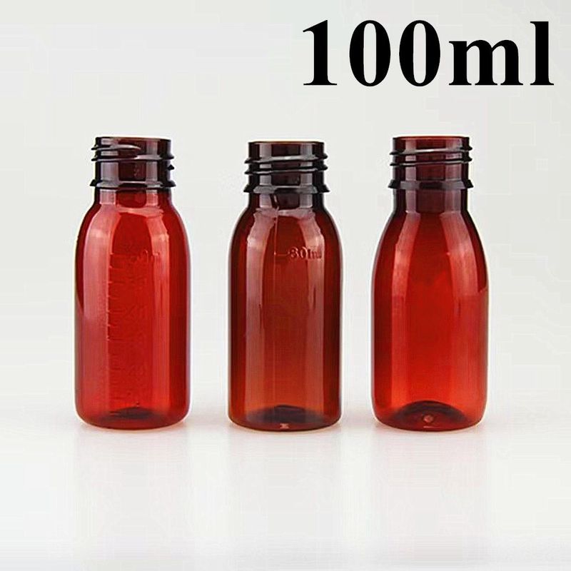 100ml 120ml Botol Sirup Plastik Amber Cairan dengan tutup sekrup Botol Plastik Sirup Amber PET Bulat Kosong