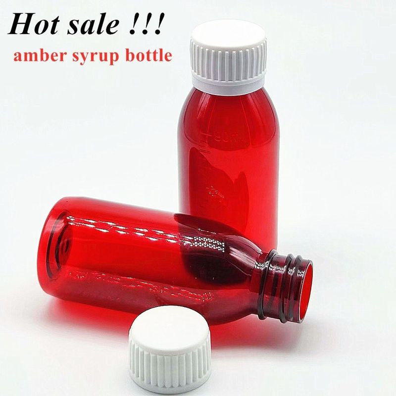 100ml 120ml Botol Sirup Plastik Amber Cairan dengan tutup sekrup Botol Plastik Sirup Amber PET Bulat Kosong