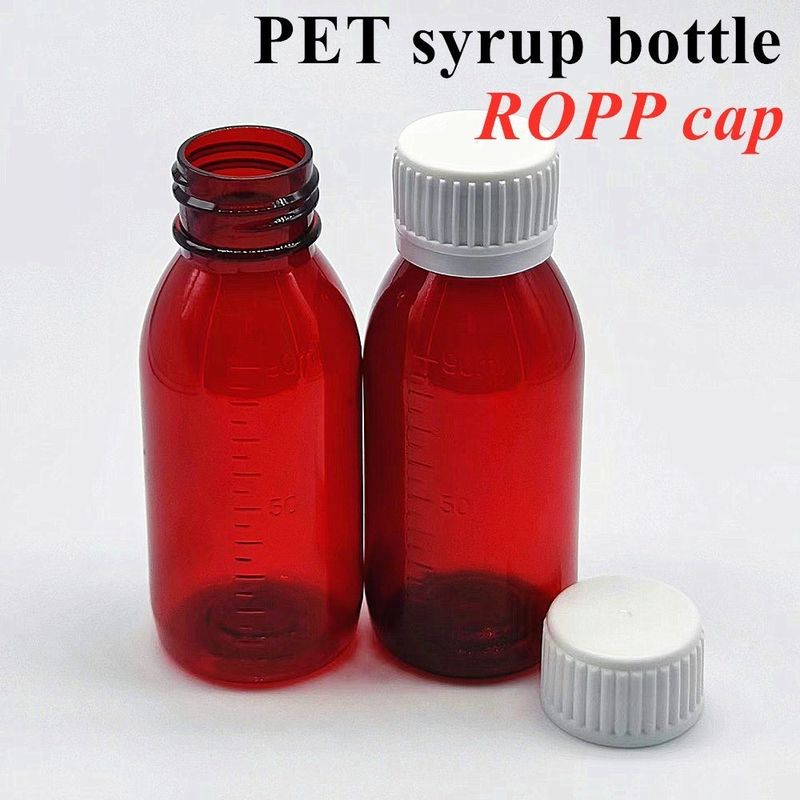 100ml 120ml Botol Sirup Plastik Amber Cairan dengan tutup sekrup Botol Plastik Sirup Amber PET Bulat Kosong