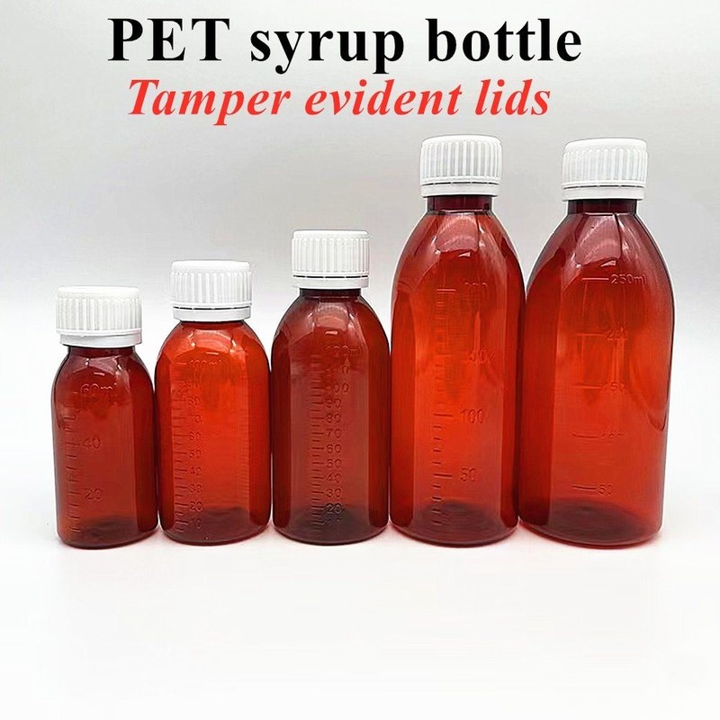 100ml 120ml 150ml DIN28 Plastik PET Brown Botol Cairan Oral Amber Obat Sirup Batuk Botol untuk Ropp Cap
