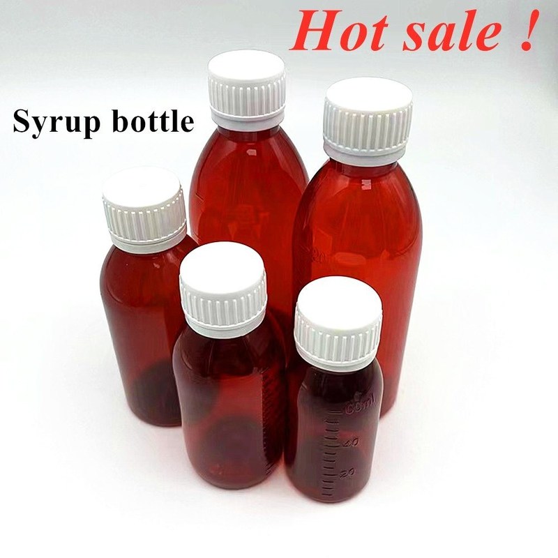 100ml 120ml 150ml DIN28 Plastik PET Brown Botol Cairan Oral Amber Obat Sirup Batuk Botol untuk Ropp Cap