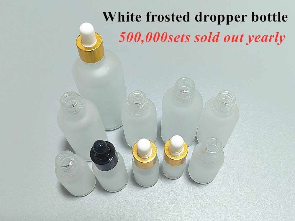 10ml 20ml 30ml Emtpy Round White Frosted Glass Botol Minyak Esensial untuk perawatan rambut Serum Kosmetik Penggunaan dengan Dropper