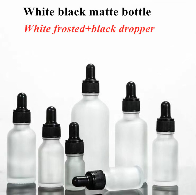 10ml 20ml 30ml Emtpy Round White Frosted Glass Botol Minyak Esensial untuk perawatan rambut Serum Kosmetik Penggunaan dengan Dropper