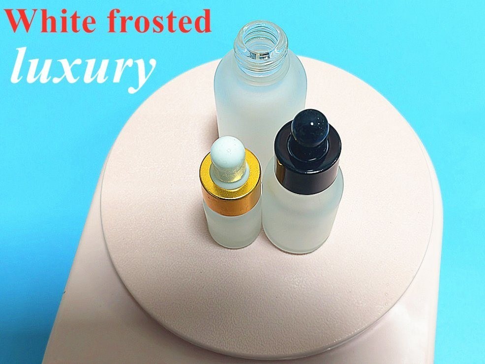 1oz 2oz 5ml 10ml 20ml 30ml 50ml 100ml Putih Frosted Hitam Kaca Dropper Botol untuk Esse