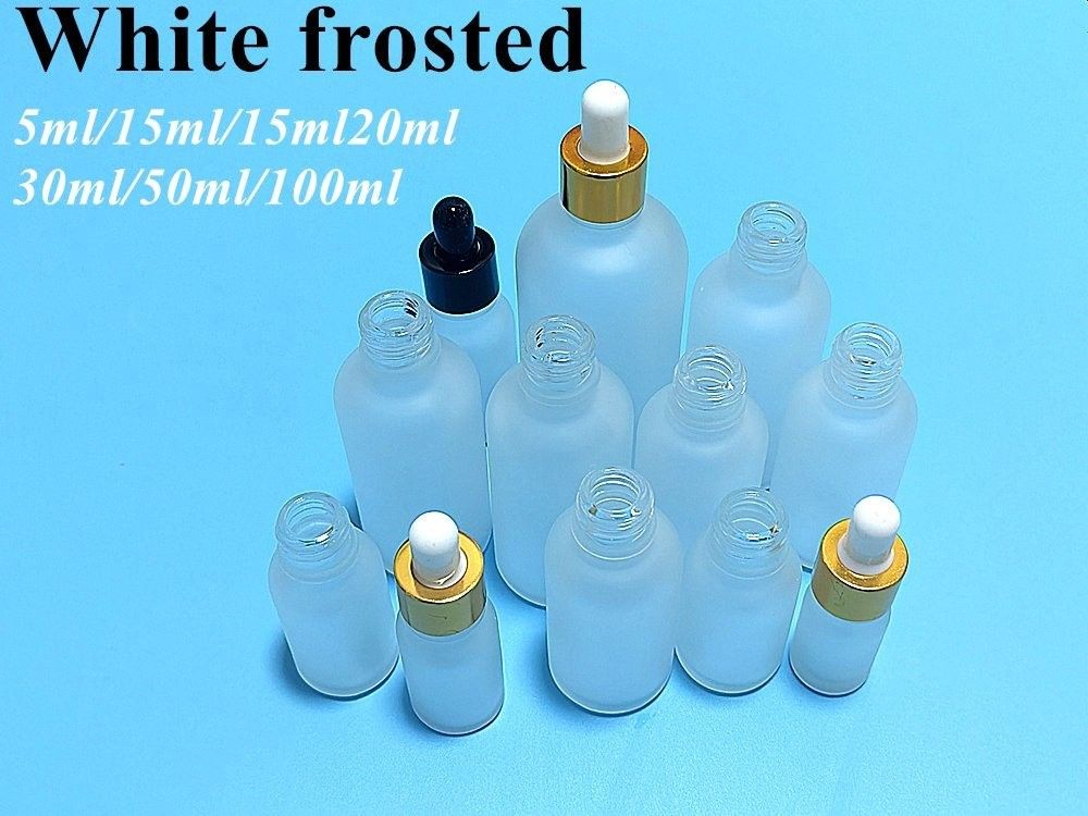 Matte Matte Putih 20ml 30ml Botol Dropper Kaca Serum Kaca Botol minyak esensial dengan Black Dropper Cap