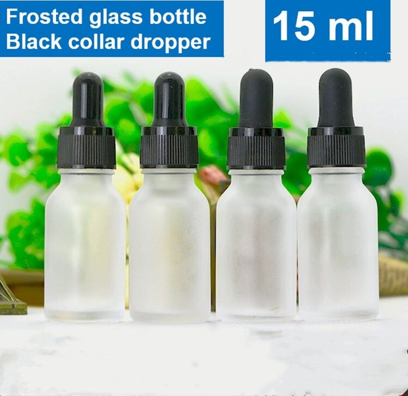 5ml 10ml 15ml 20ml 30ml 50ml botol kosmetik bulat kosong minyak esensial botol kaca putih beku dengan pipet kaca