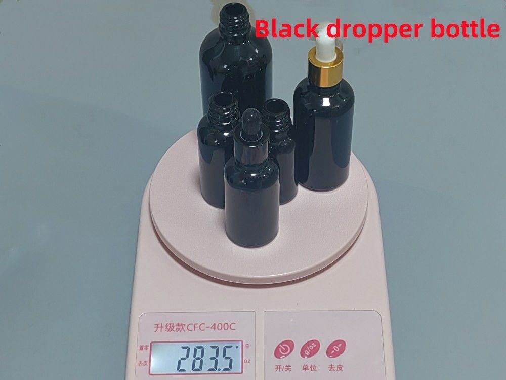 Hitam 10, Ml 15ml 20ml 30ml 50ml kosong bulat hitam mengkilap Kaca botol dropper minyak esensial dengan cincin emas plastik