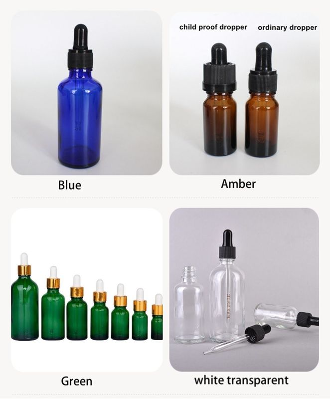 Kemasan minyak esensial 1OZ 2OZ 20ml 30ml 50ml Amber serum minyak esensial Botol dropper kaca dengan tutup Childproof