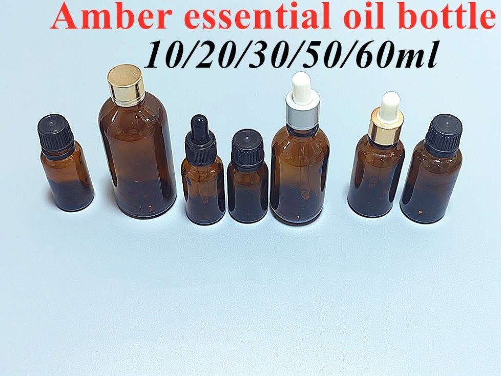 Hot Sale kosong Luxury Amber Brown 10ml 15ml 20ml 30ml 50ml 60ml Botol Kaca Minyak Esensial untuk Serum Paket