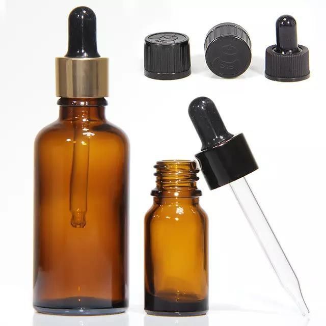 10ml 20ml 30ml 50ml Botol minyak esensial kaca kosmetik mini bulat kosong dengan dropper plastik hitam