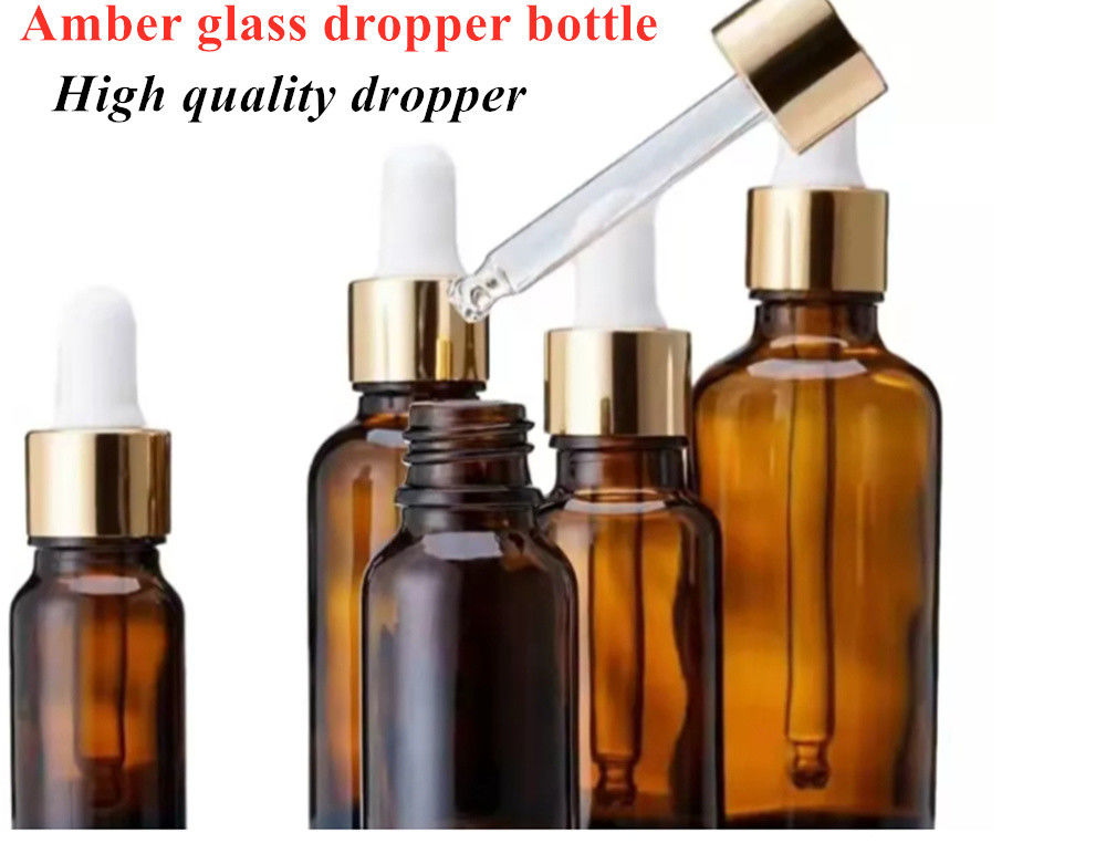 10ml 20ml 30ml 50ml Botol minyak esensial kaca kosmetik mini bulat kosong dengan dropper plastik hitam