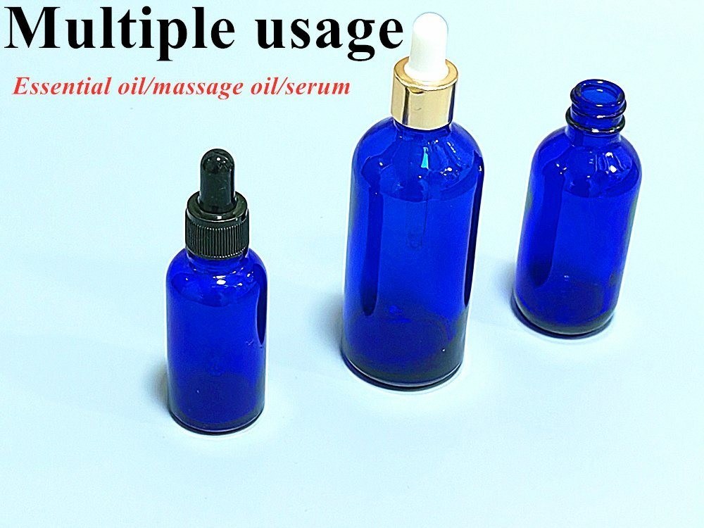 Botol Dropper Serum Biru Kaca Kosmetik 20ml 30ml 50ml Botol Kaca Minyak Esensial Mewah dengan Dropper