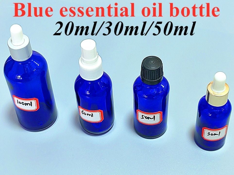 Botol Dropper Serum Biru Kaca Kosmetik 20ml 30ml 50ml Botol Kaca Minyak Esensial Mewah dengan Dropper