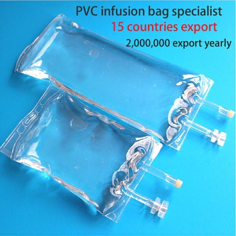 100ml 250ml 500ml Single Port Double Port Medical PVC Empty IV Infusion Bag dengan Stopper PVC IV fluid bag