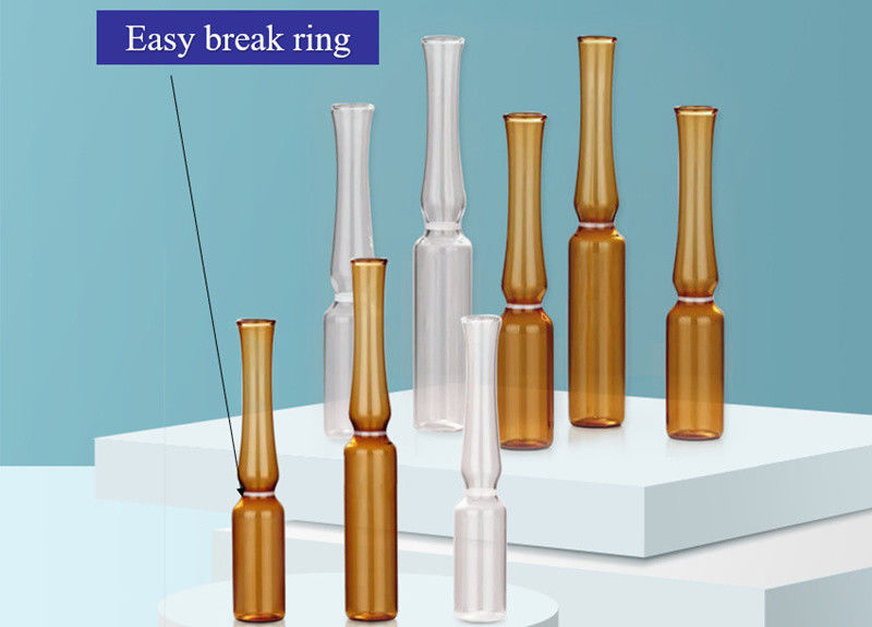 1ml 2ml 5ml Breaking Ring Ampul Kaca Amber Transparan USP I Kemasan Farmasi Ampul kaca dengan standar ISO