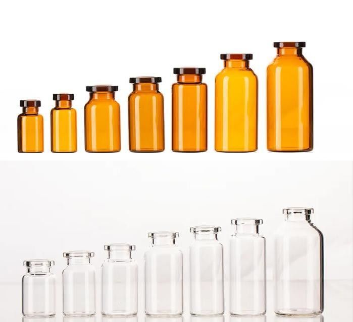 5ml 10ml 20ml Amber Clear Steril Injection Brown Empty Pharmaceutical Injection Glass Vials dengan Butyl Rubber Stopper