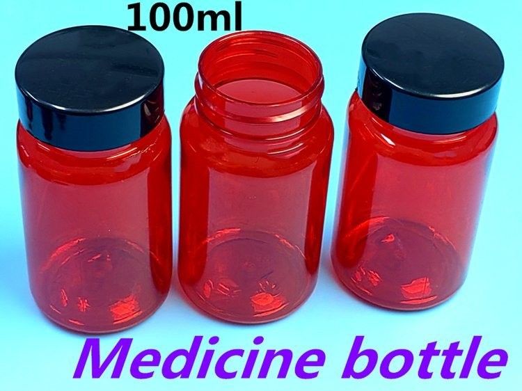 100ml Merah MOQ Rendah Botol Plastik Pil PET Kosong Custom Plastik Pil Vitamin Kapsul Botol dengan Cap Sekrup Flip Top Cap