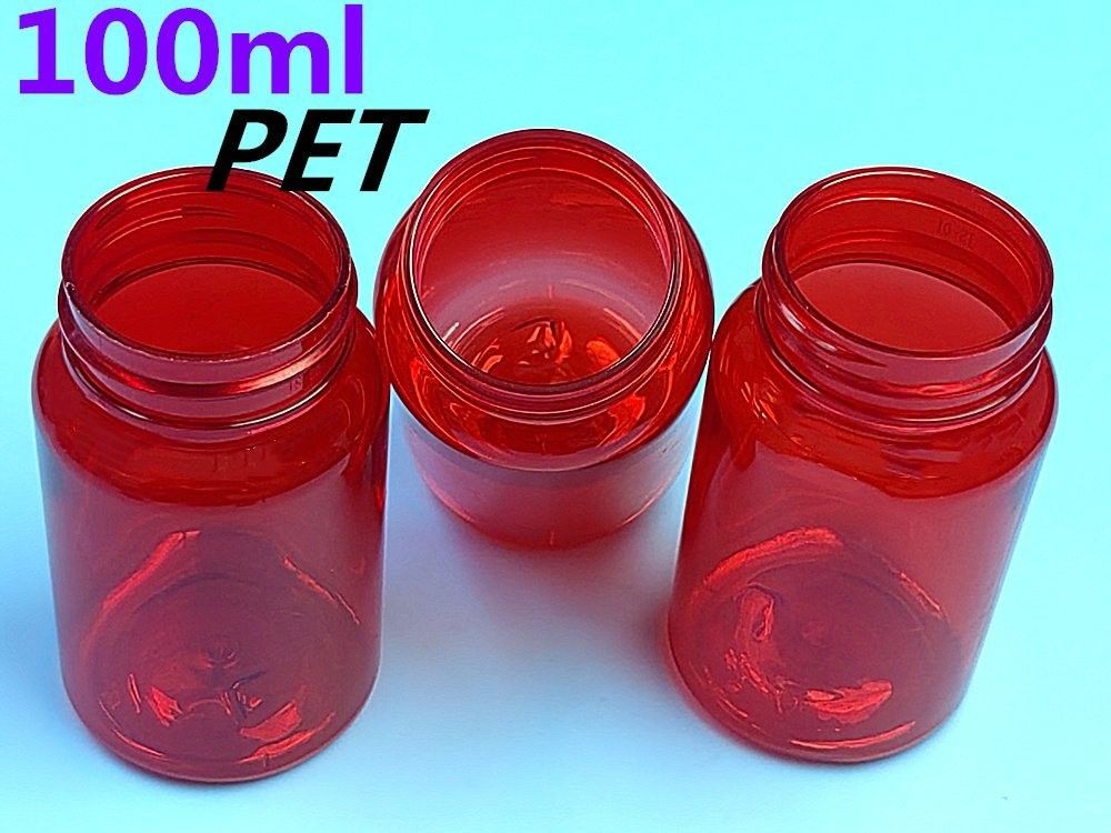 100ml Merah MOQ Rendah Botol Plastik Pil PET Kosong Custom Plastik Pil Vitamin Kapsul Botol dengan Cap Sekrup Flip Top Cap