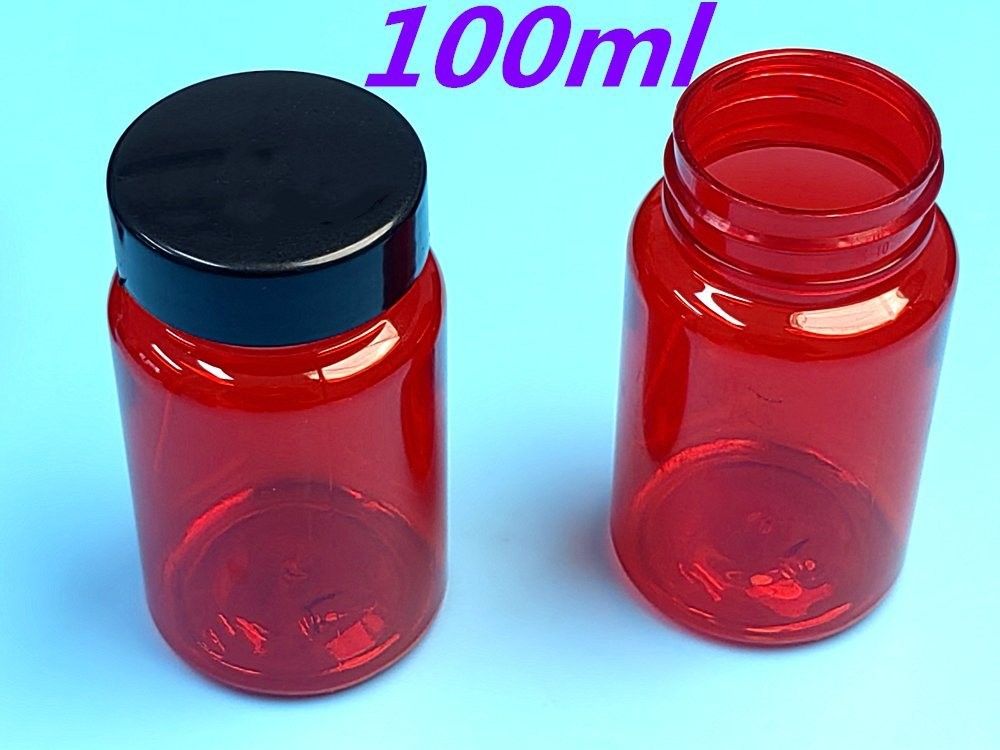 100ml Merah MOQ Rendah Botol Plastik Pil PET Kosong Custom Plastik Pil Vitamin Kapsul Botol dengan Cap Sekrup Flip Top Cap