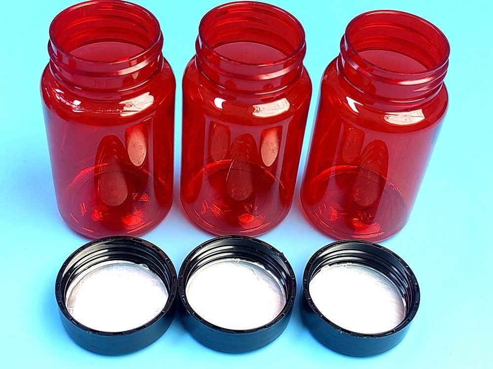 Perawatan Kesehatan Obat botol pil 100ml PET Capsule Plastik Merah Kemasan Obat vitamin botol dengan tutup sekrup