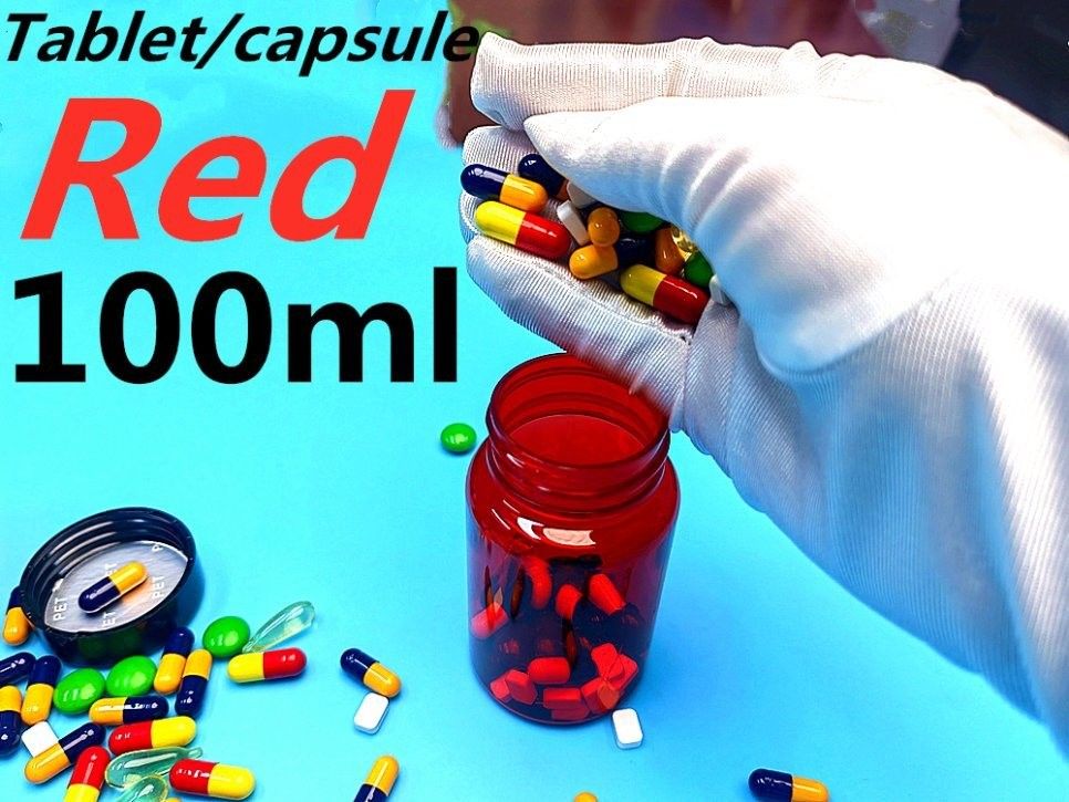 Perawatan Kesehatan Obat botol pil 100ml PET Capsule Plastik Merah Kemasan Obat vitamin botol dengan tutup sekrup