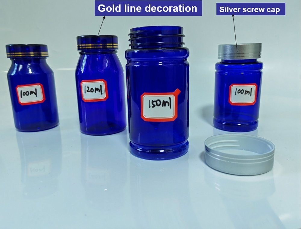 100cc 120cc 150cc Botol Plastik untuk Pil Kapsul Transparan Biru Pet isi ulang Botol obat plastik dosis padat