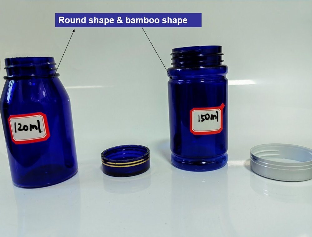 100cc 120cc 150cc Botol Plastik untuk Pil Kapsul Transparan Biru Pet isi ulang Botol obat plastik dosis padat