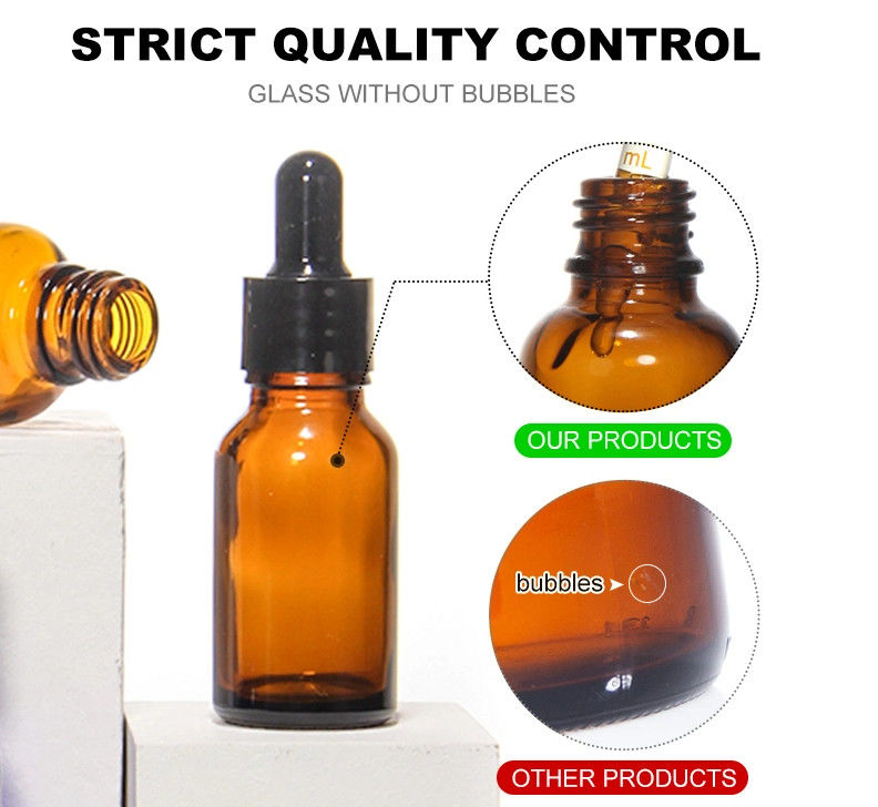 Hot Sale 5ml 10ml 15ml 30ml 50ml Amber Serum Botol Minyak Esensial Botol Dropper Kaca